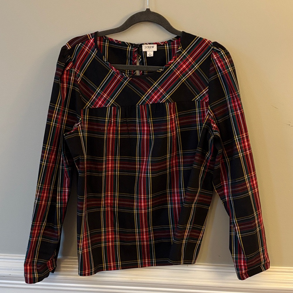 Jcrew Factory Stewart Tartan Plaid Puff Sleeve Blouse size large